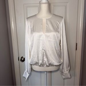 NWT Good American Ivory Satin Keyhole Blouse